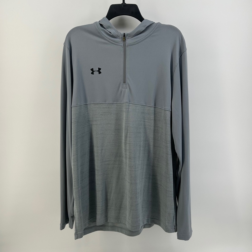 Under Armour Men HeatGear 1/4 Zip Hoodie Grey Colorblock Pullover XL Lightweight
